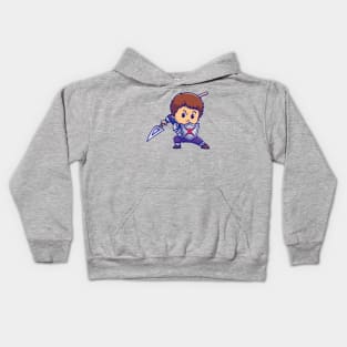 Cute Boy Knight With Shield And Spear Cartoon Kids Hoodie